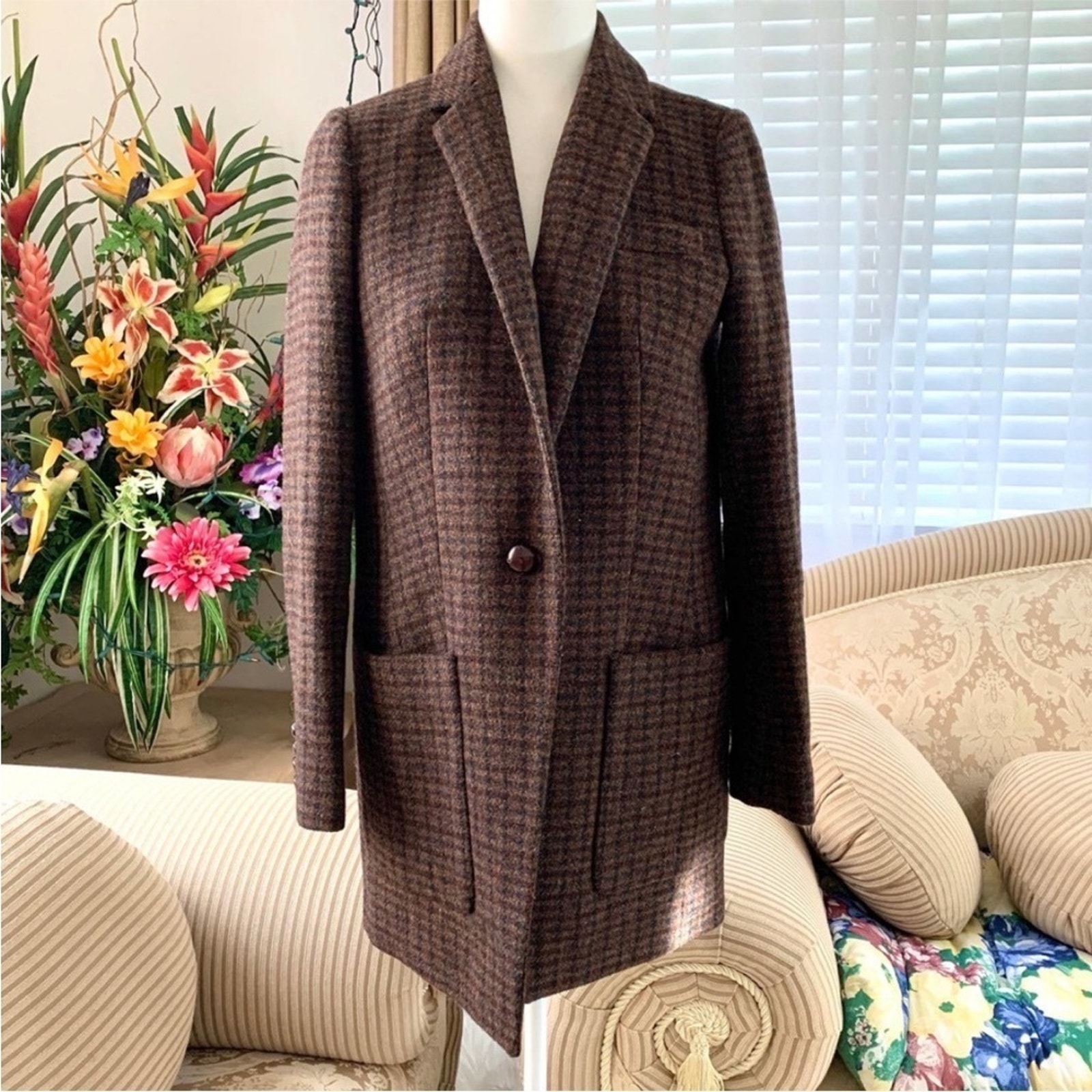J.Crew Collection Wool Coat Brown Blazer Plaid 8